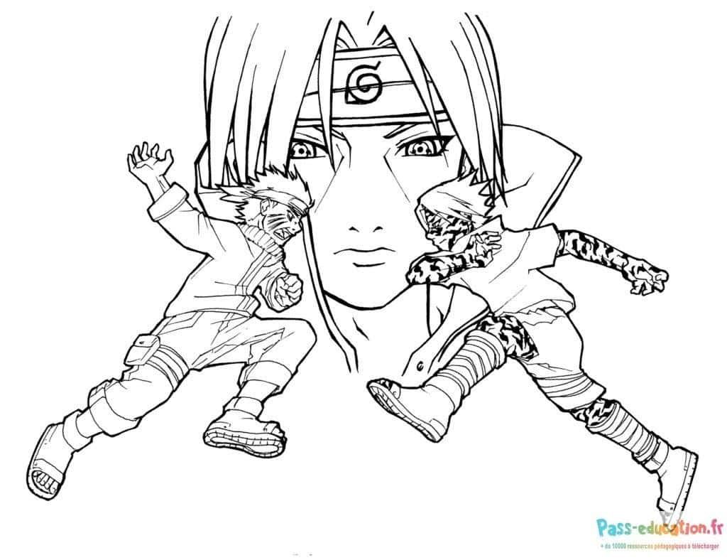 Coloriage Sasuke en action à imprimer et colorier