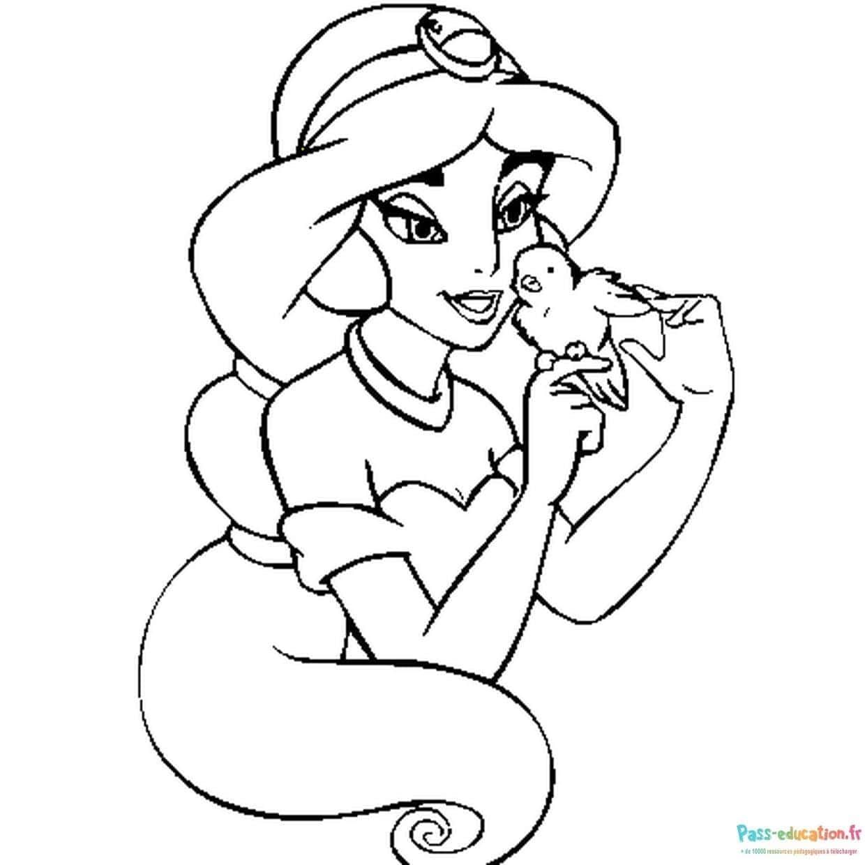 Coloriage Jasmine et Rajah à imprimer et colorier