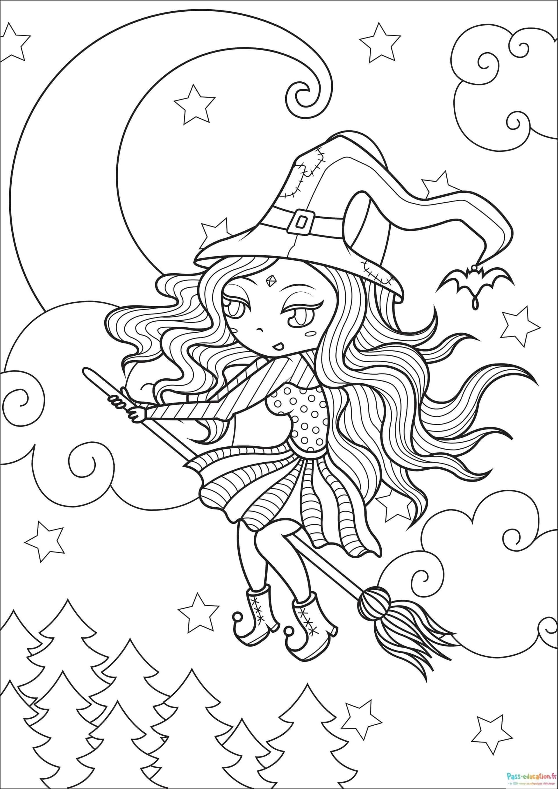 Coloriage Sorcière volante à imprimer et colorier