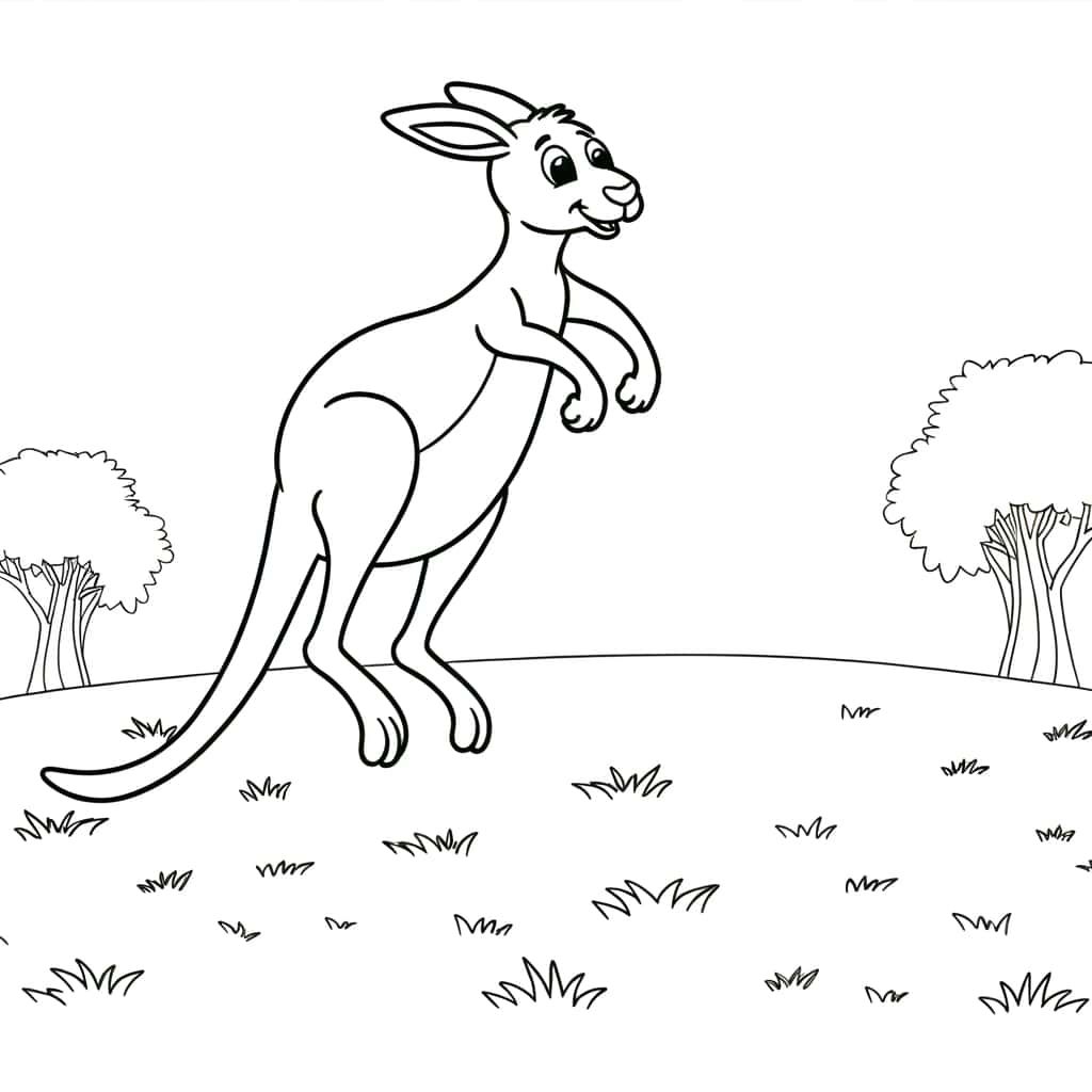 Coloriage Kangourou joyeux à imprimer et colorier