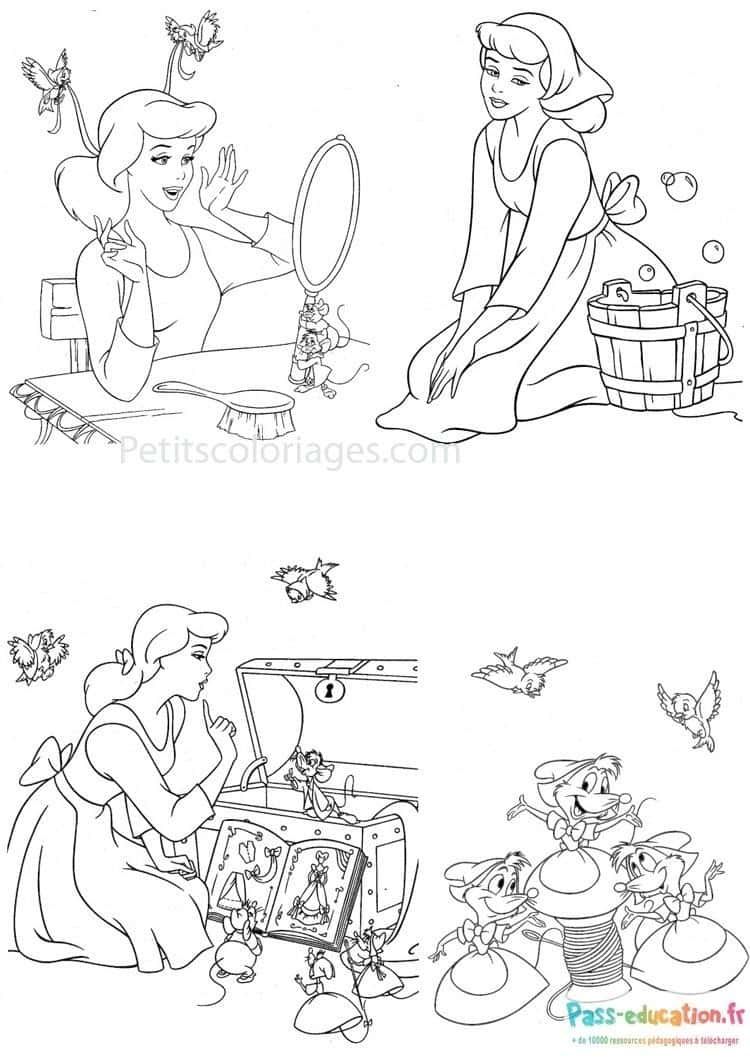 Coloriage Scènes avec Cendrillon à imprimer et colorier
