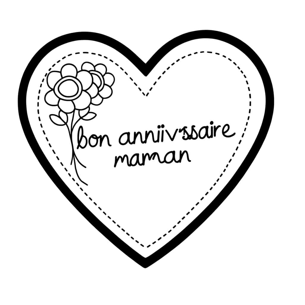 Coloriage Coeur anniversaire maman à imprimer et colorier