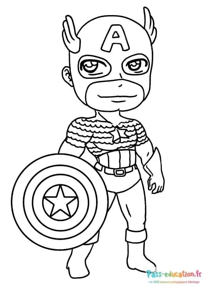 Coloriage Super-héros avec bouclier à imprimer et colorier