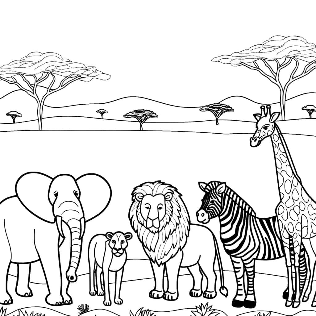 Coloriage Animaux de la savane à imprimer et colorier