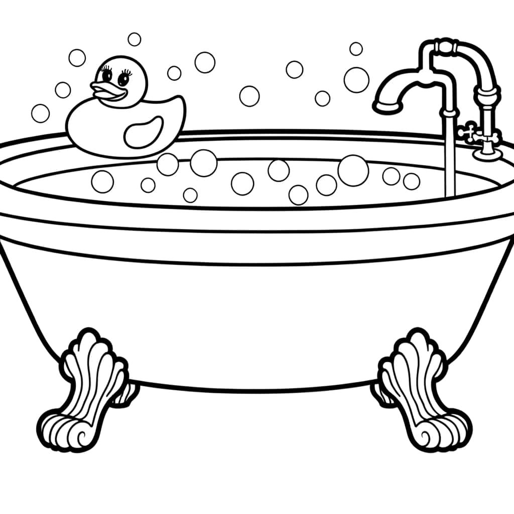 Coloriage Baignoire avec canard à imprimer et colorier