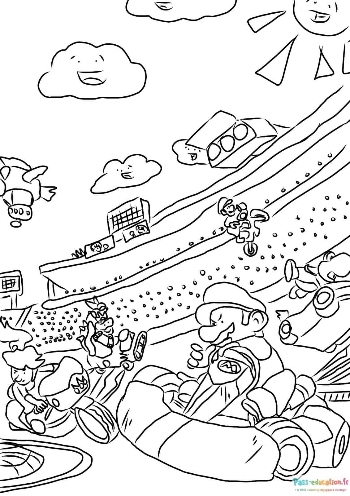Coloriage Course Mario Kart à imprimer et colorier