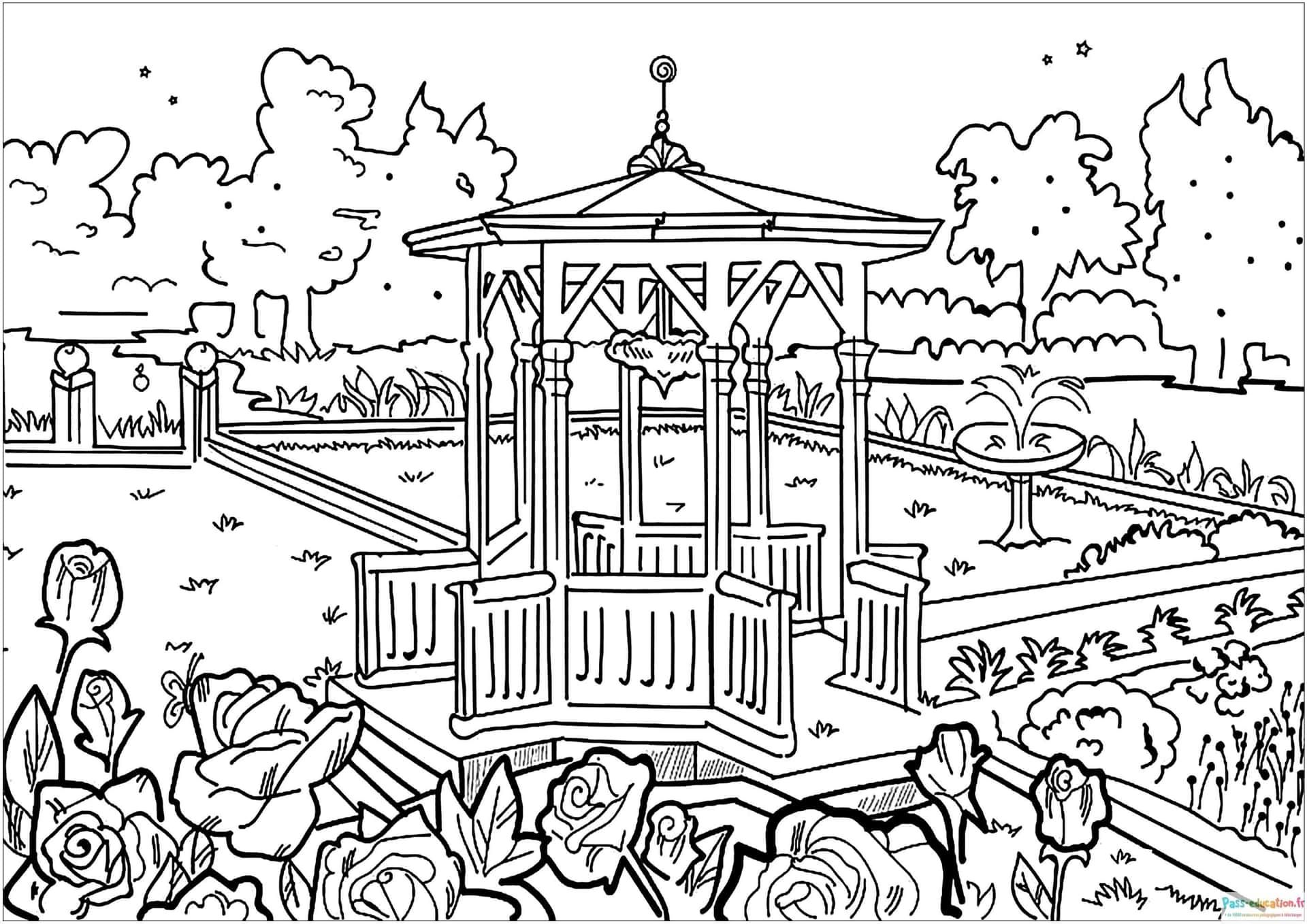 Coloriage Jardin paisible à imprimer et colorier