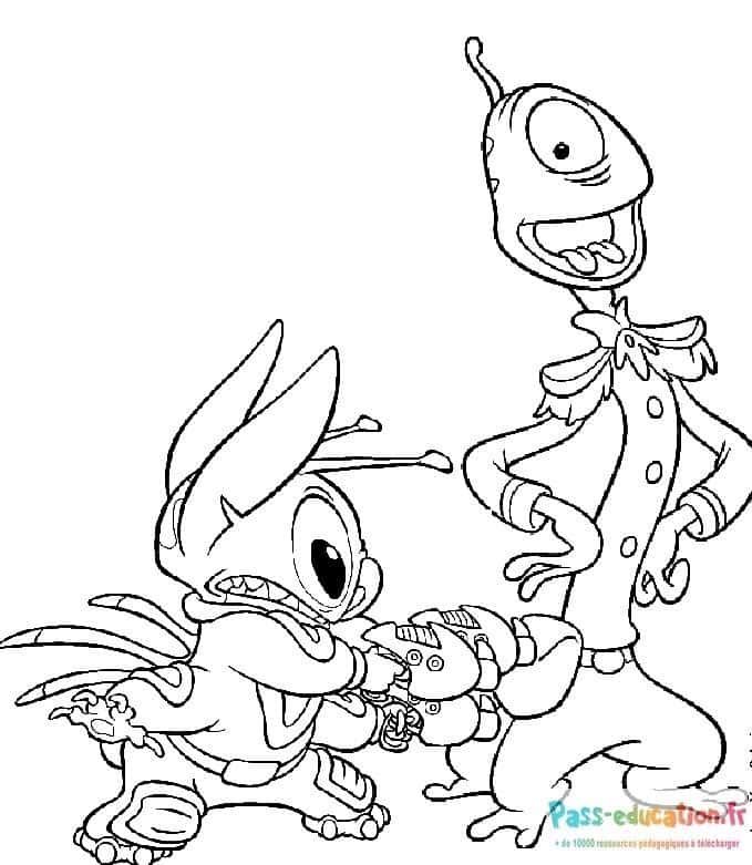 Coloriage Stitch rencontre un Alien à imprimer et colorier