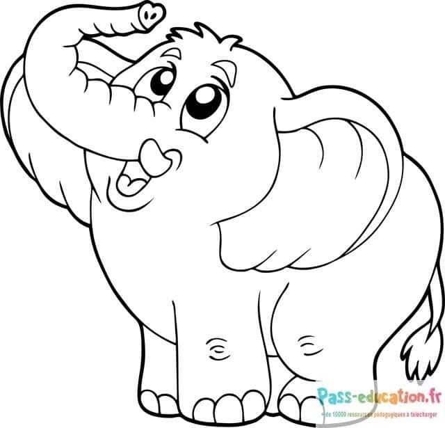 Coloriage Éléphant heureux à imprimer et colorier