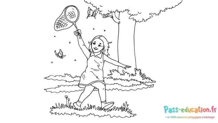 Coloriage Chasse aux papillons à imprimer et colorier