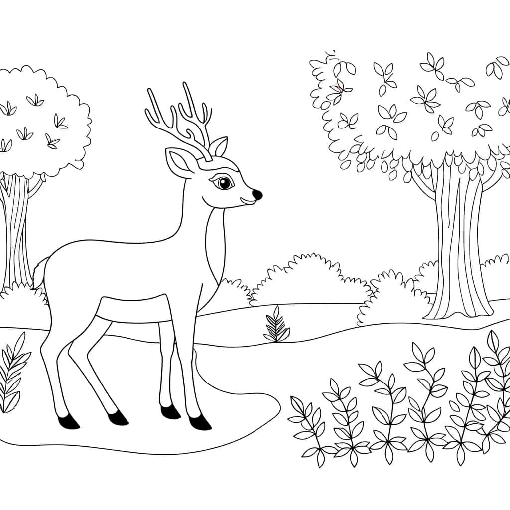 Coloriage Chevreuil en forêt à imprimer et colorier