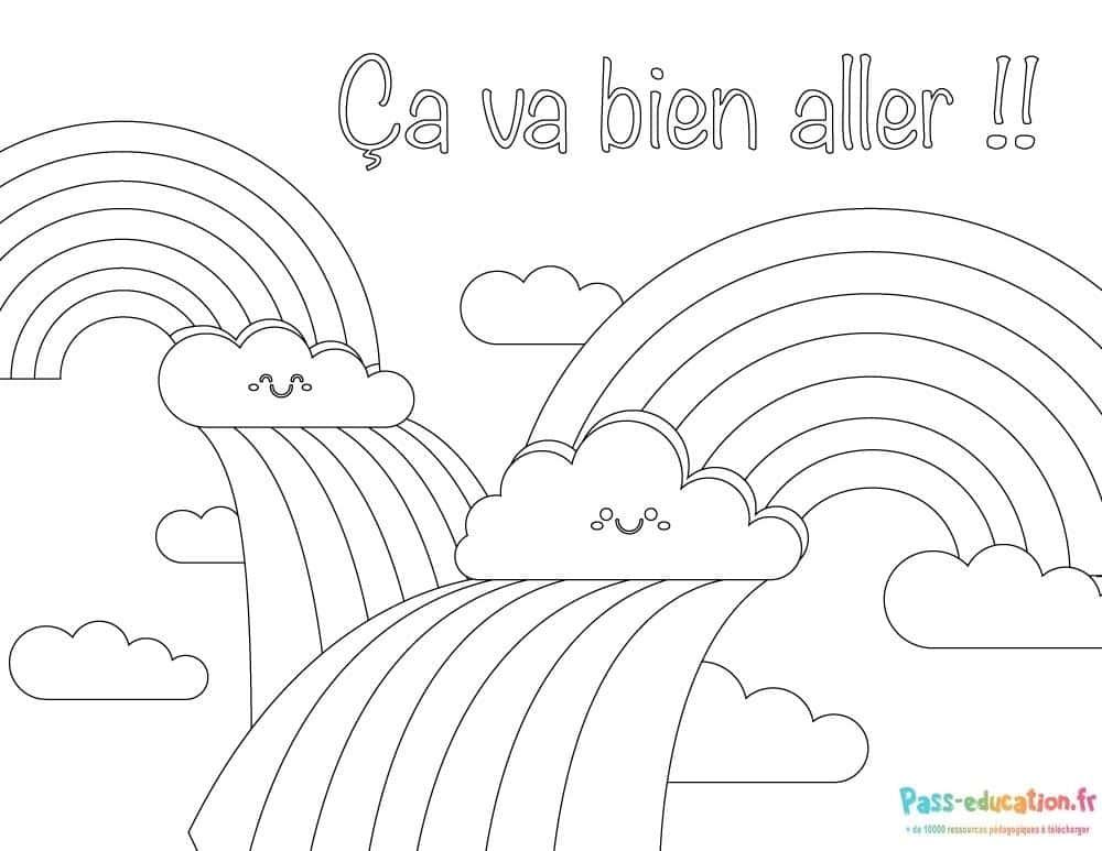 Coloriage Arc-en-ciel et nuages à imprimer et colorier