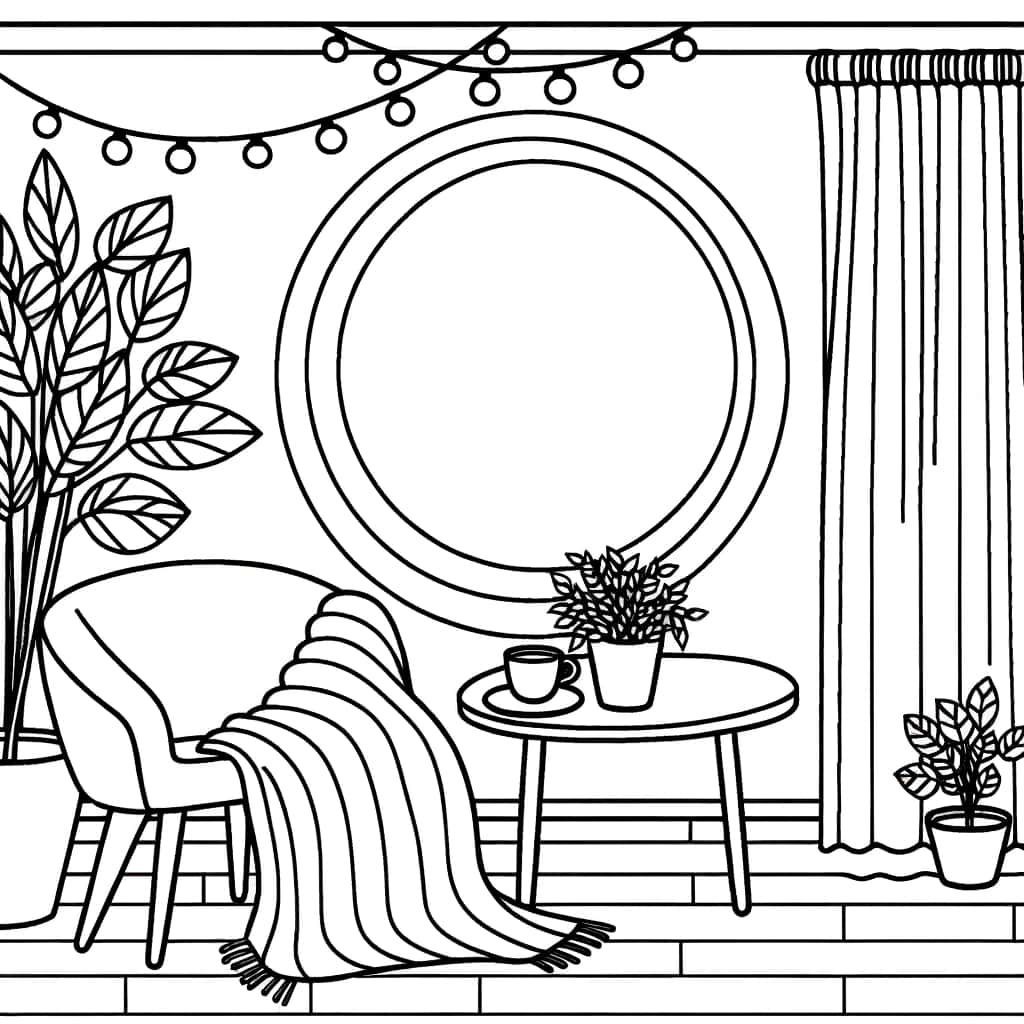 Coloriage Intérieur cosy à imprimer et colorier