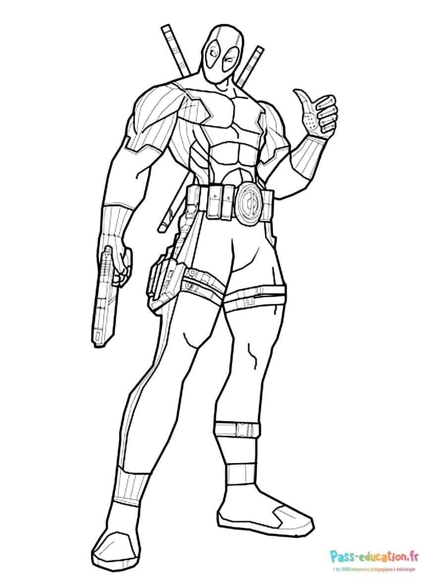 Coloriage Deadpool en action à imprimer et colorier
