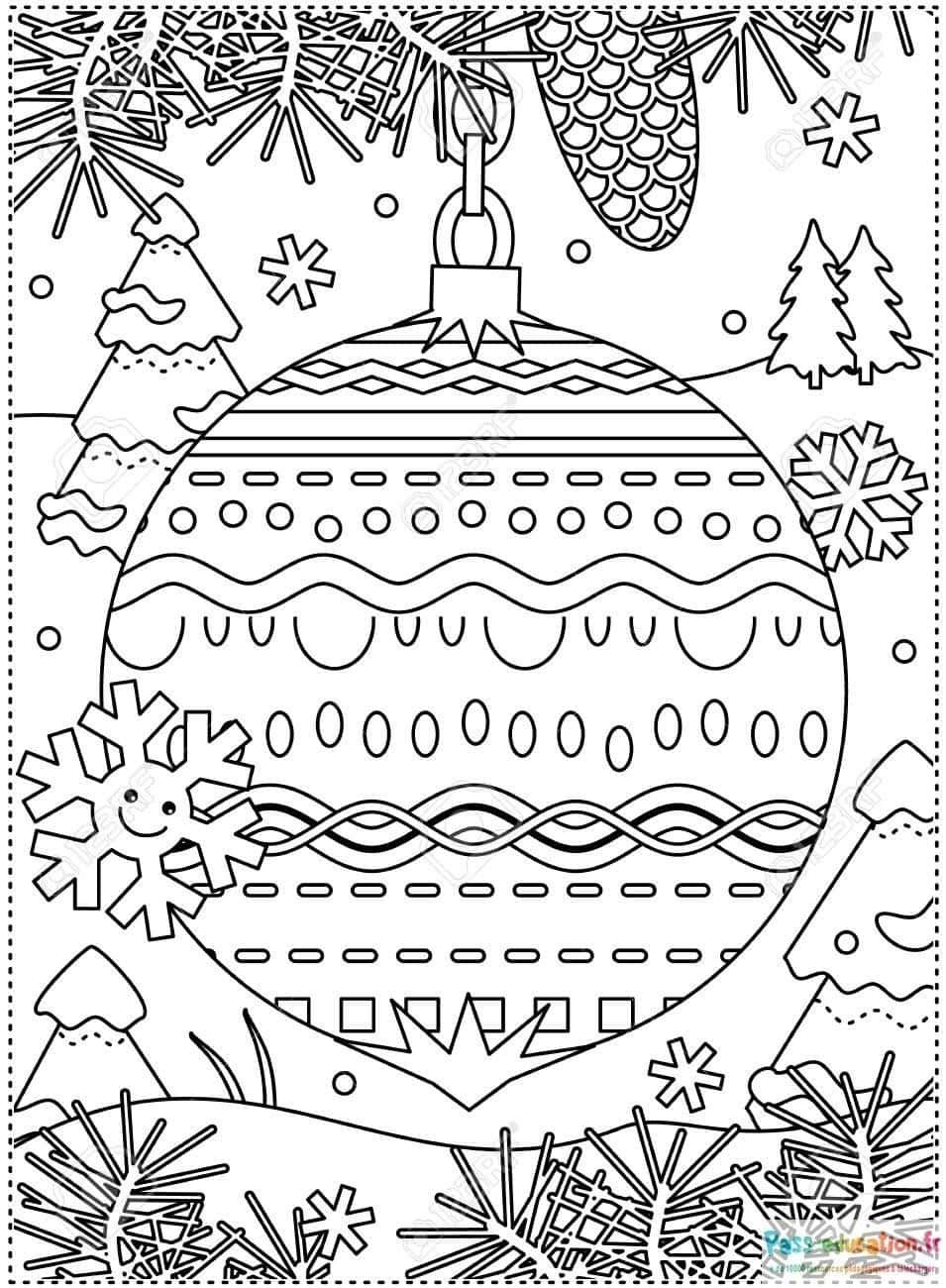 Coloriage Boule de Noël festive à imprimer et colorier