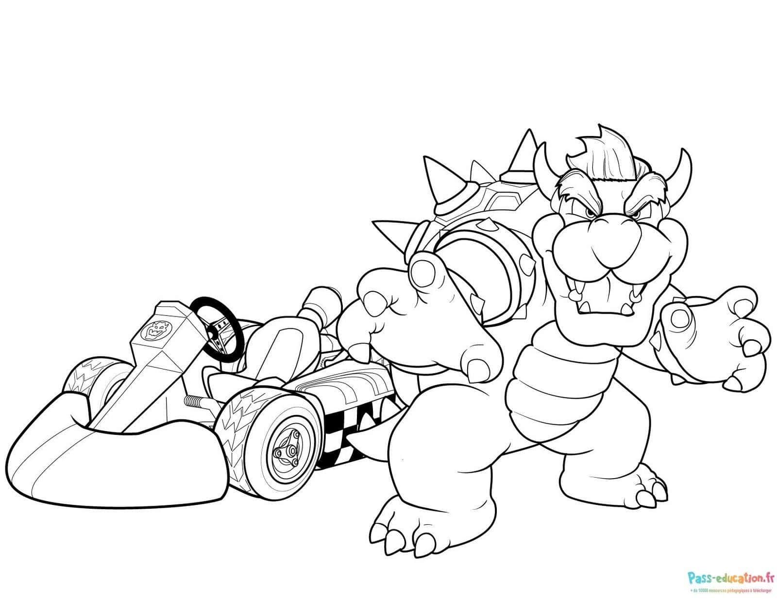 Coloriage Bowser en kart à imprimer et colorier