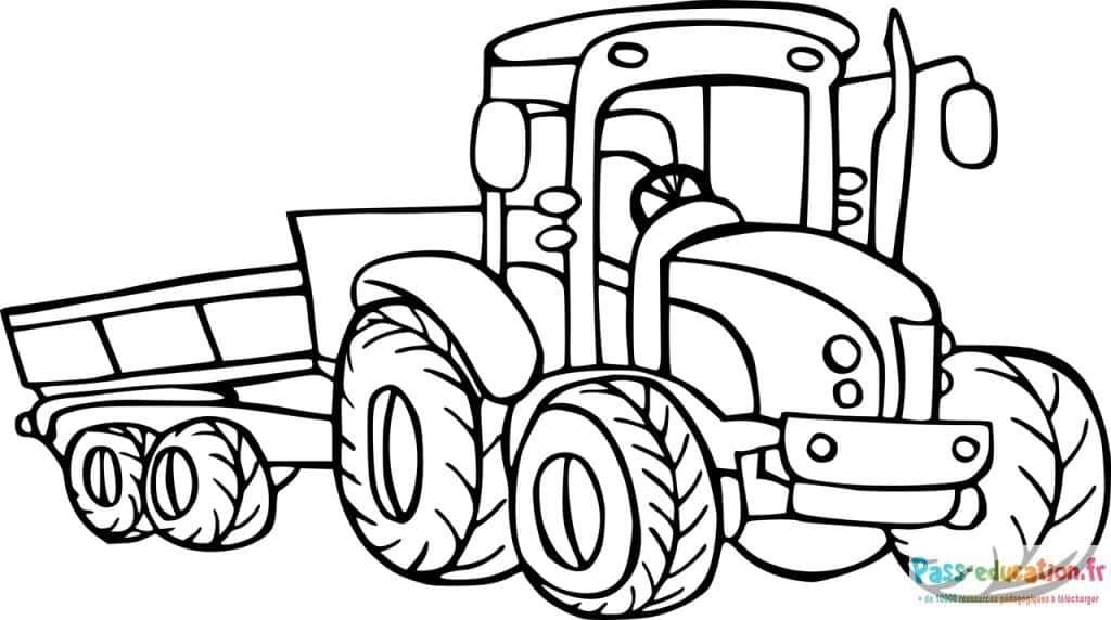 Coloriage Tracteur avec remorque à imprimer et colorier