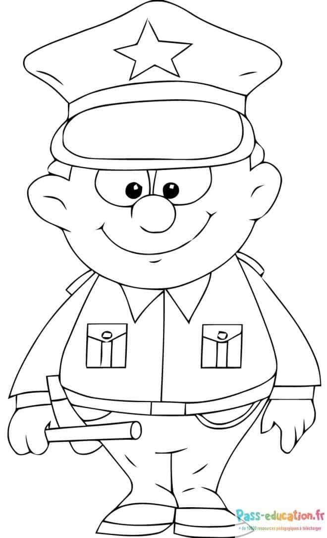 Coloriage Agent de police souriant à imprimer et colorier