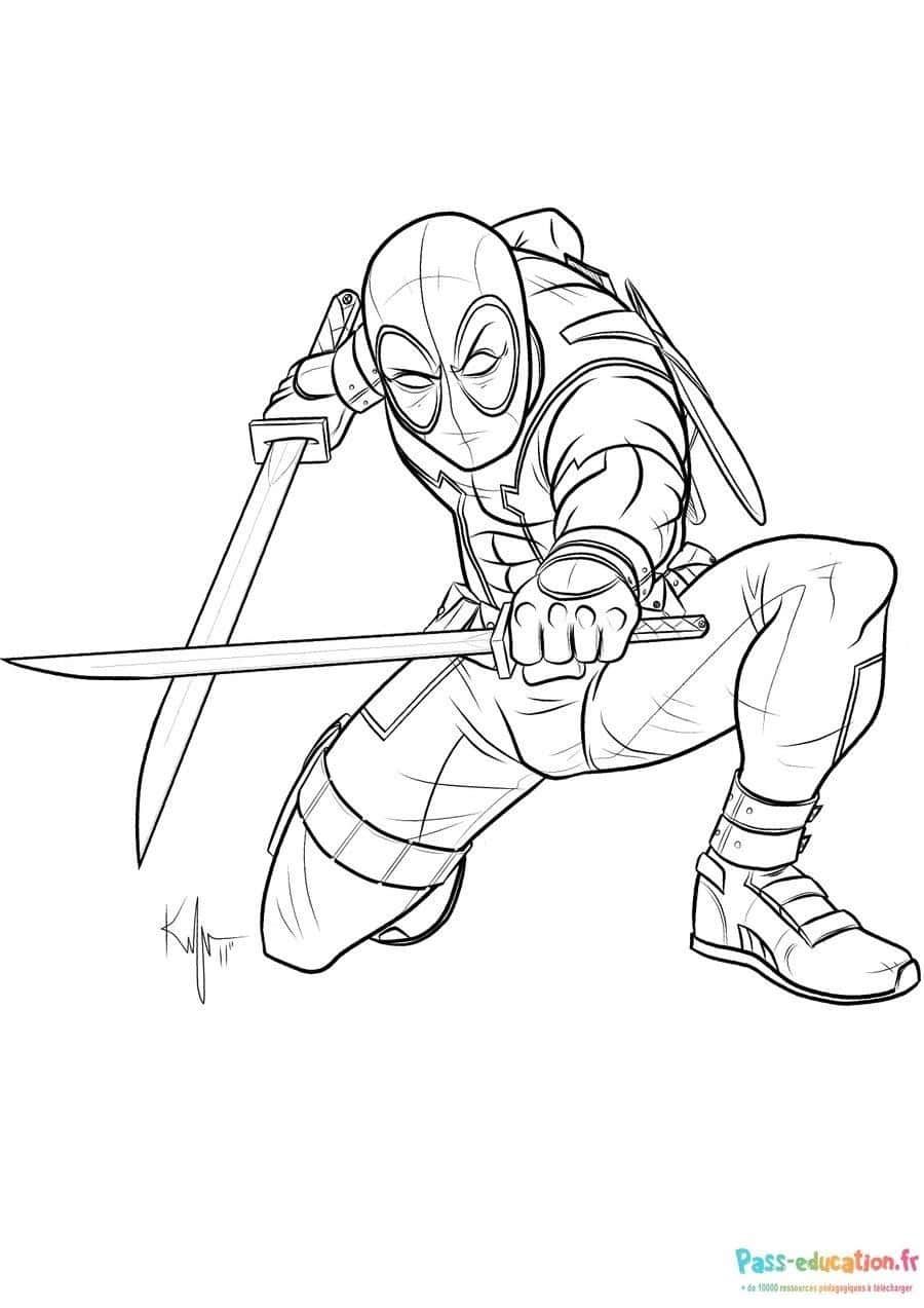 Coloriage Deadpool en action à imprimer et colorier