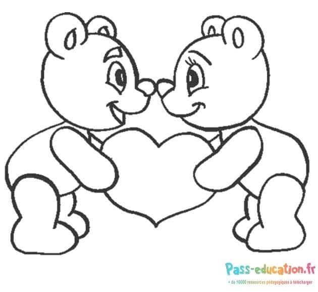 Coloriage Ours amoureux à imprimer et colorier
