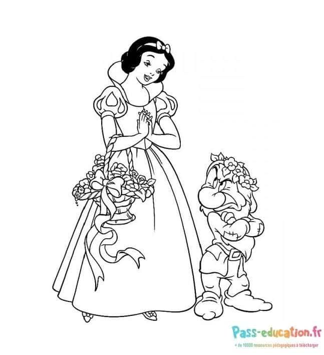 Coloriage Blanche Neige et Nain à imprimer et colorier
