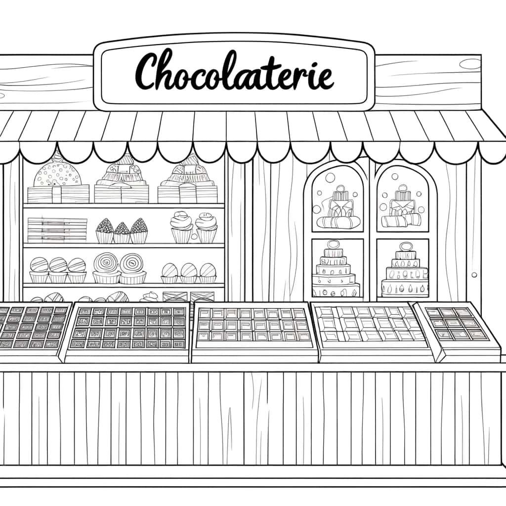 Coloriage Boutique de chocolats à imprimer et colorier