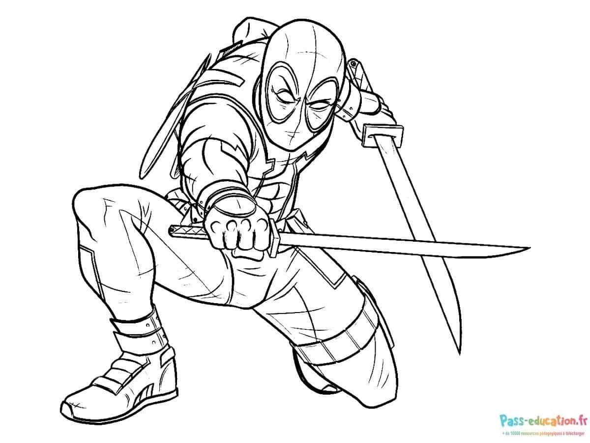 Coloriage Deadpool en action à imprimer et colorier