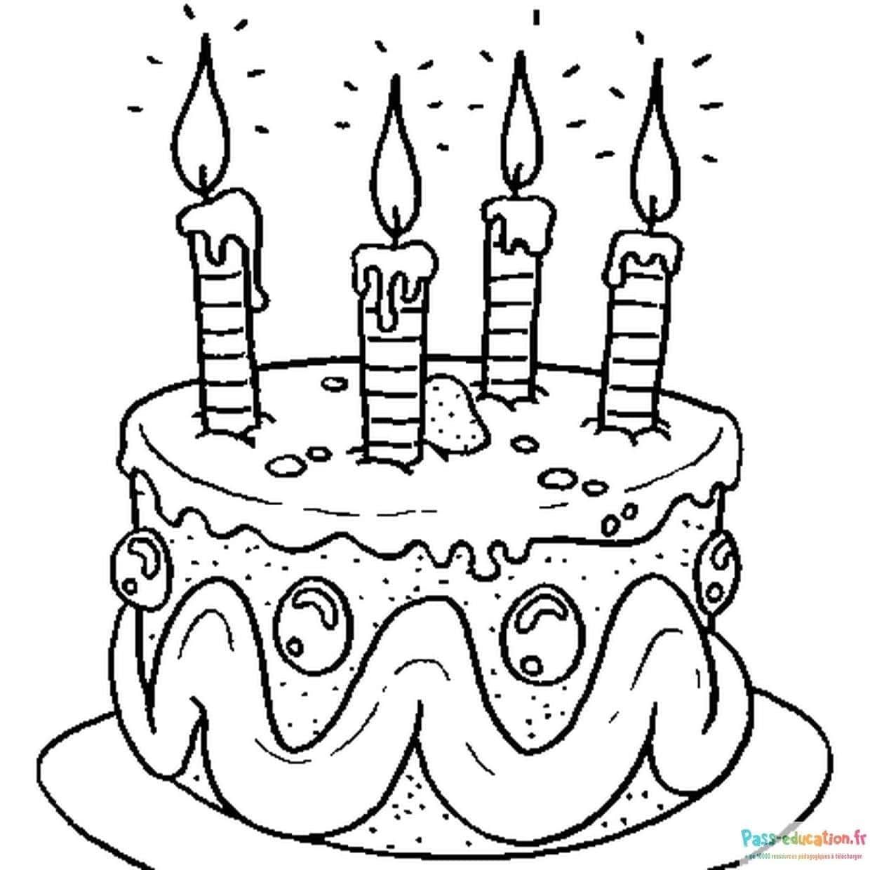 Coloriage Gâteau d'anniversaire à imprimer et colorier