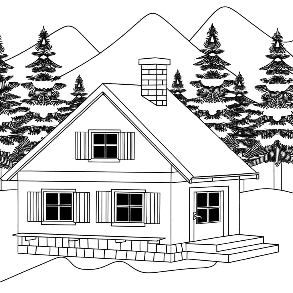 Coloriage Chalet en montagne à imprimer et colorier