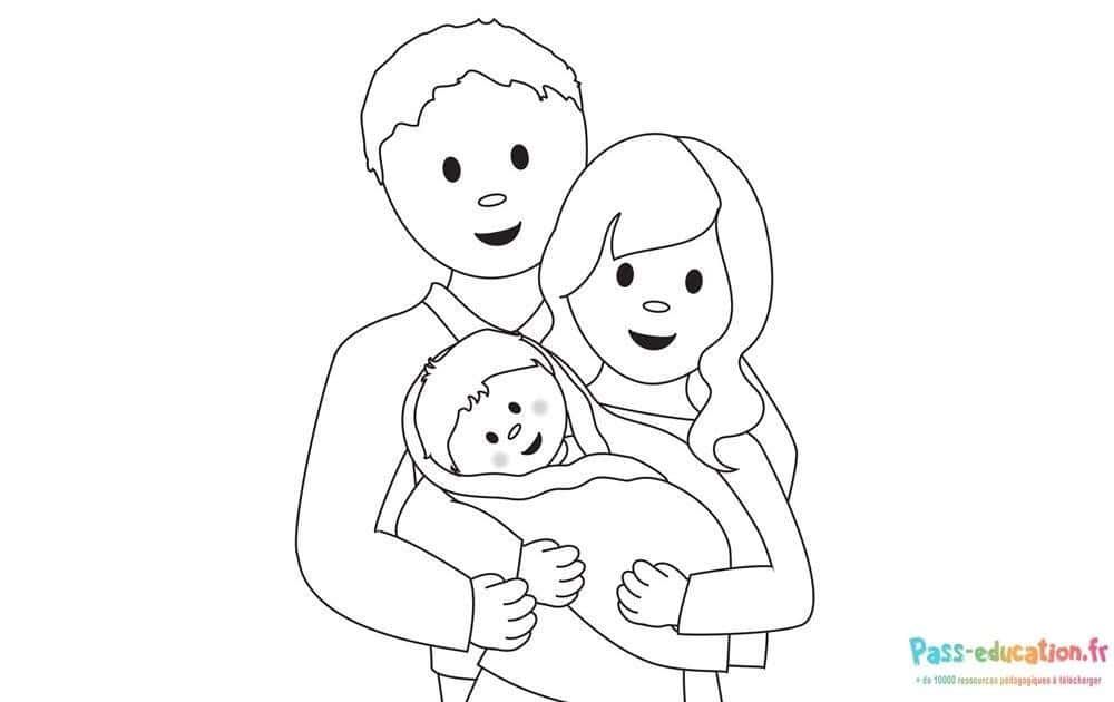 Coloriage Famille heureuse à imprimer et colorier