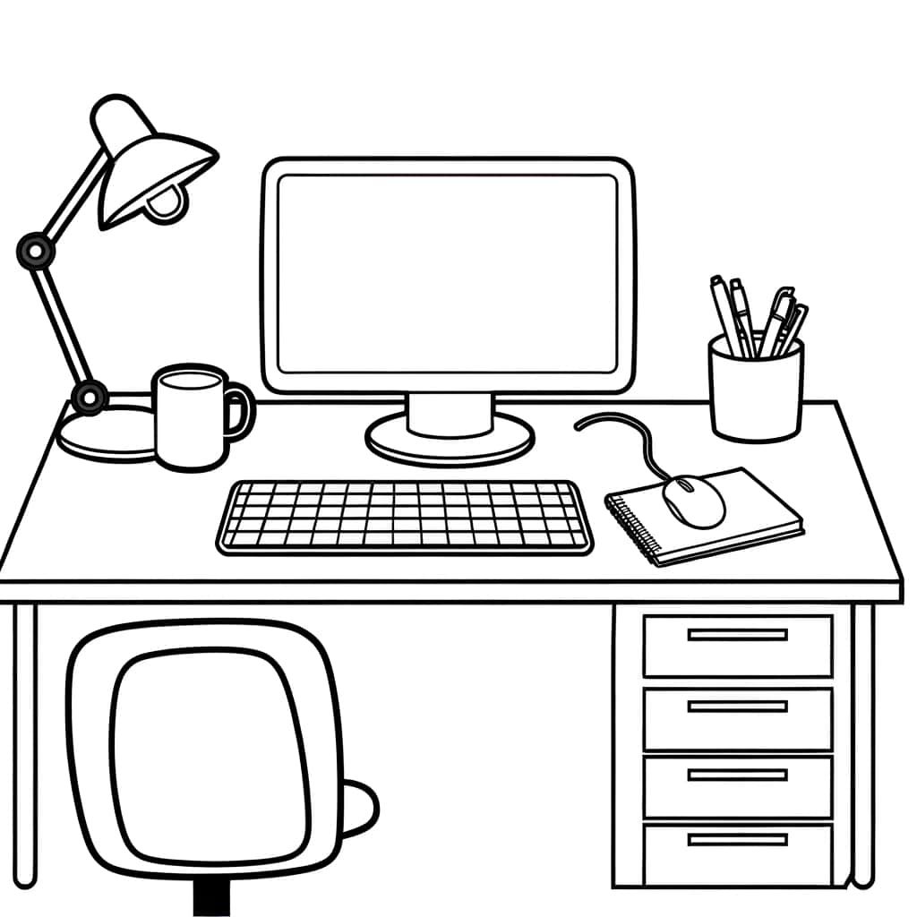 Coloriage Bureau de travail à imprimer et colorier