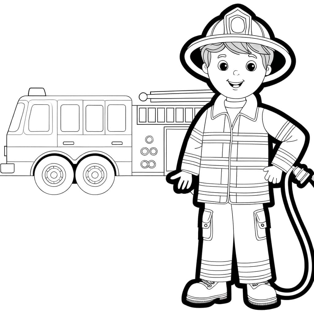 Coloriage Pompier et camion à imprimer et colorier