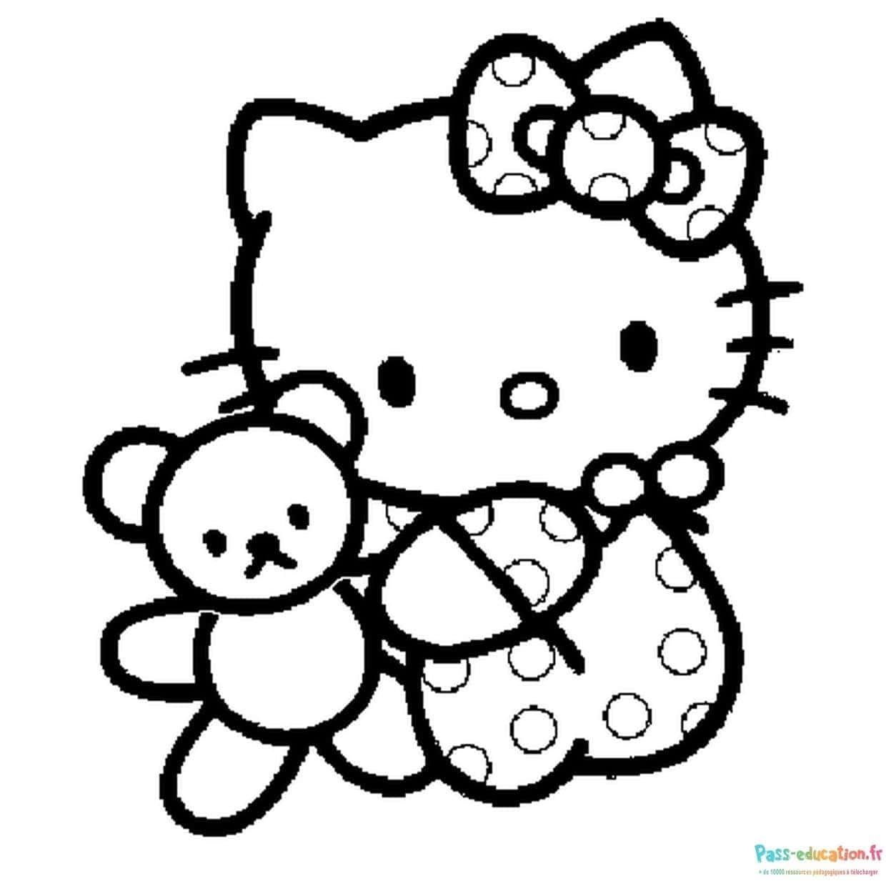 Coloriage Hello Kitty et ours à imprimer et colorier