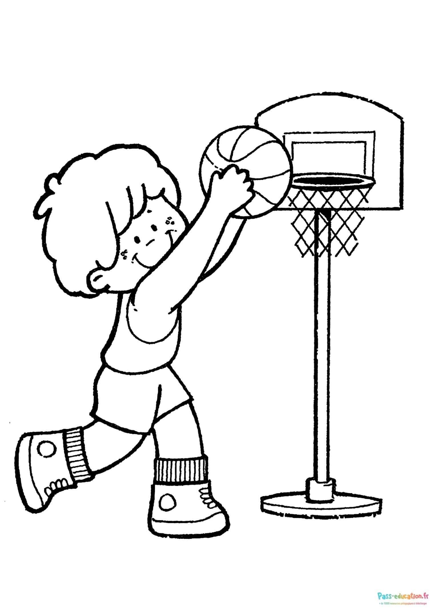 Coloriage Enfant jouant au basket à imprimer et colorier