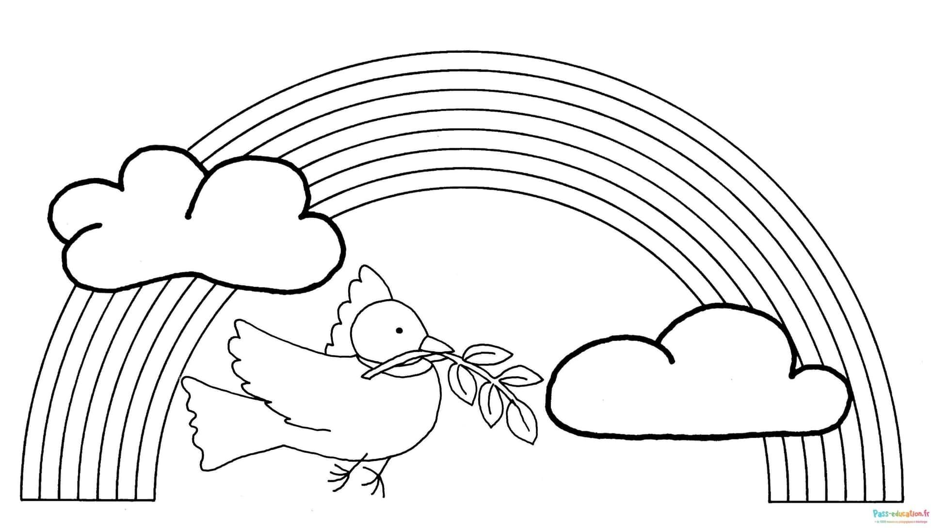 Coloriage Arc-en-ciel et colombe à imprimer et colorier