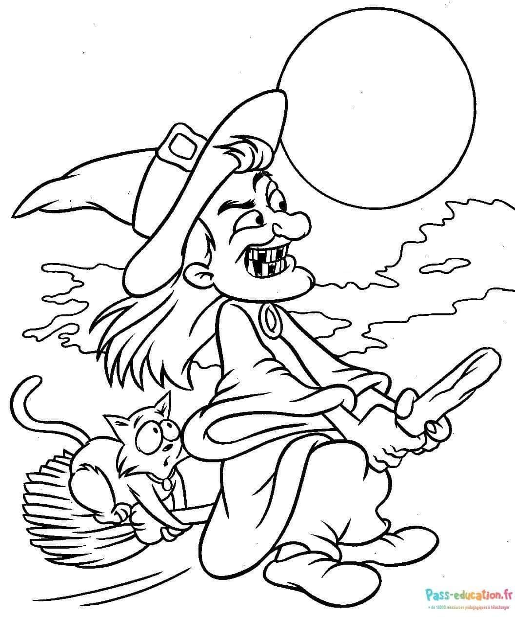 Coloriage Sorcière et Chat à imprimer et colorier
