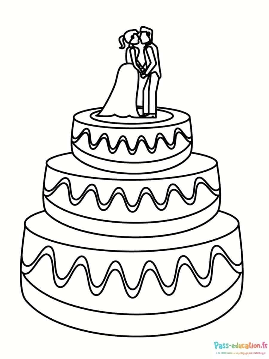 Coloriage Gâteau de mariage à imprimer et colorier