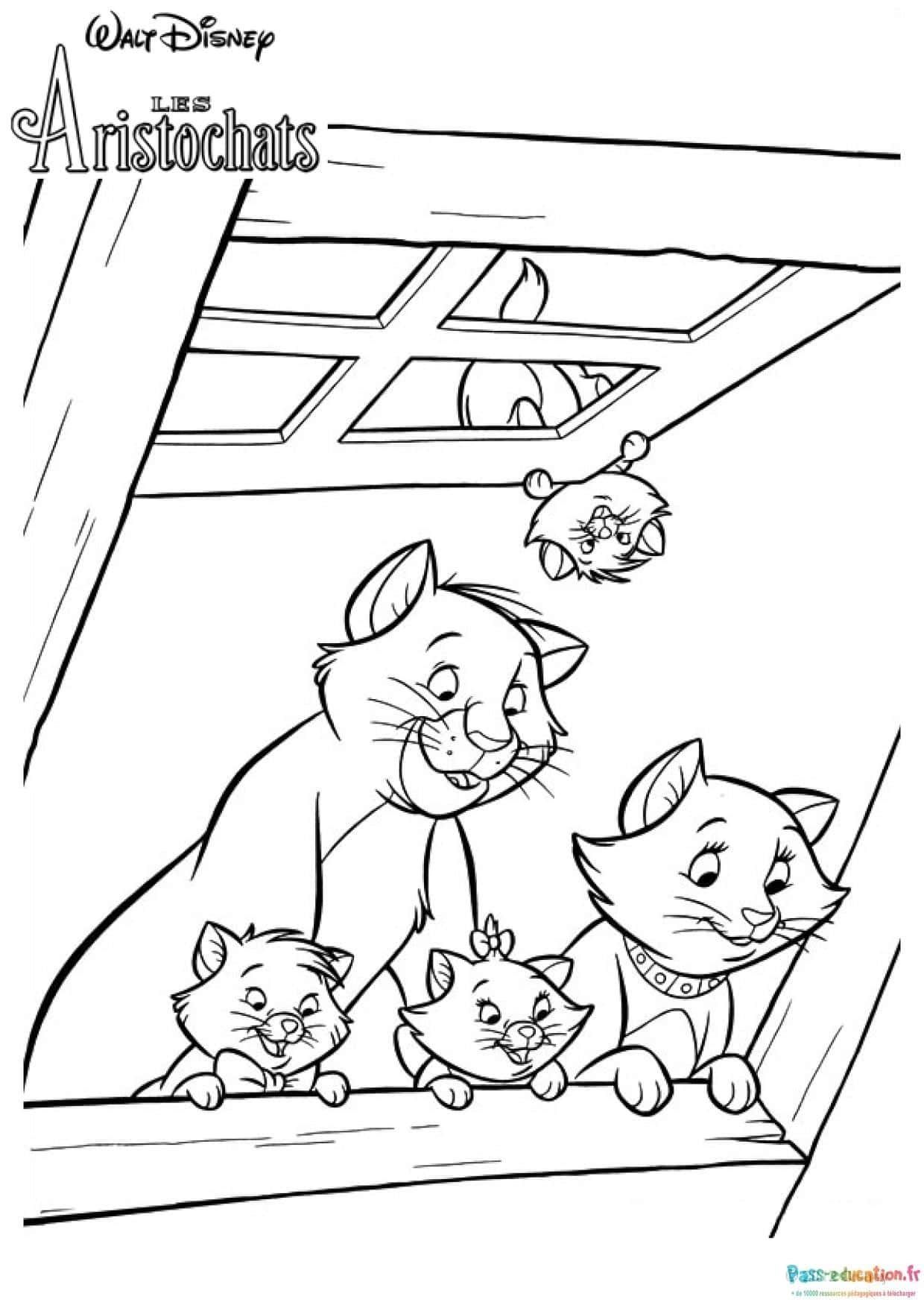 Coloriage Famille chats aristocrates à imprimer et colorier