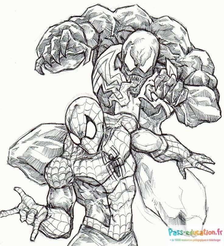 Coloriage Spiderman contre Venom à imprimer et colorier