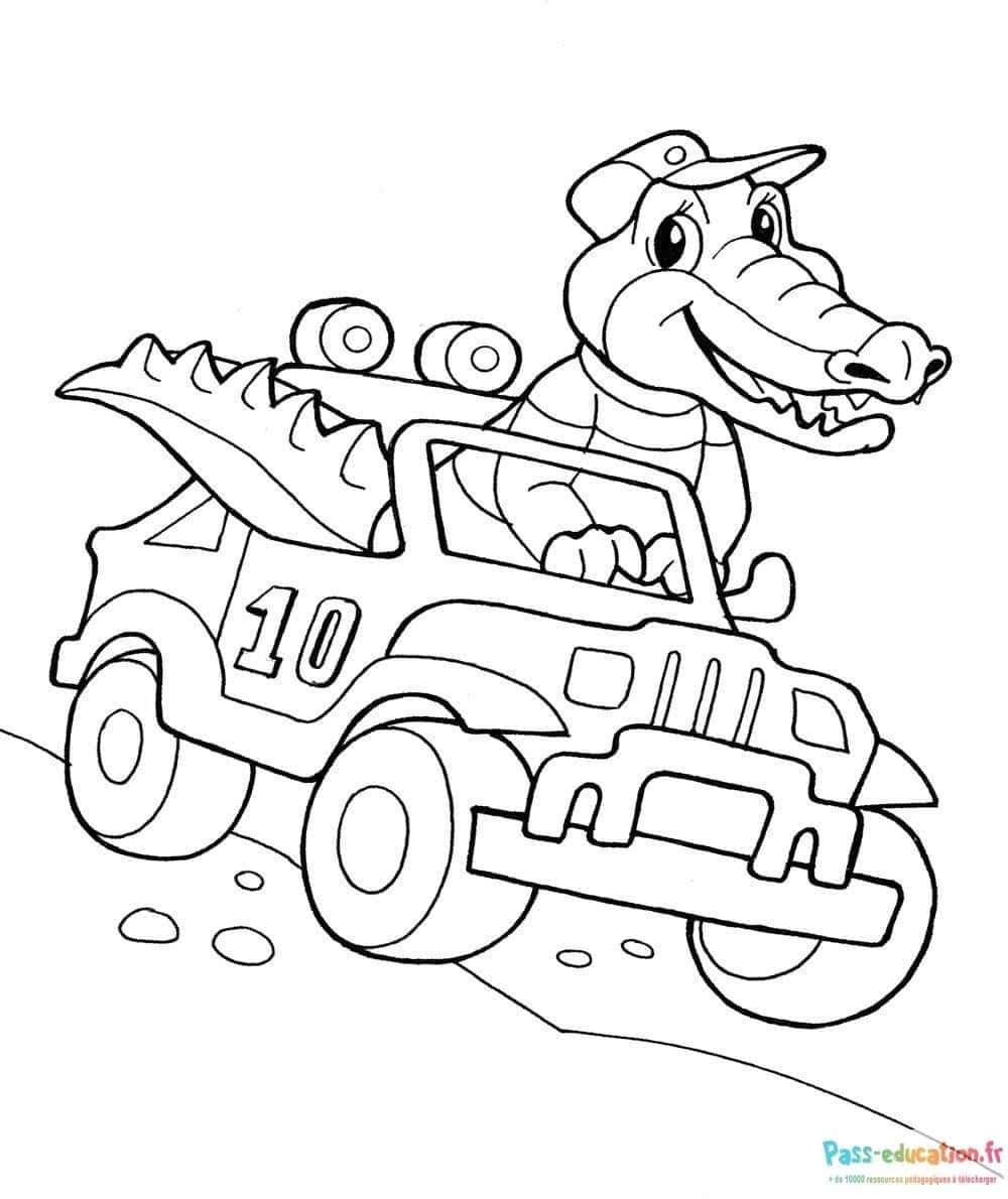 Coloriage Crocodile conducteur à imprimer et colorier