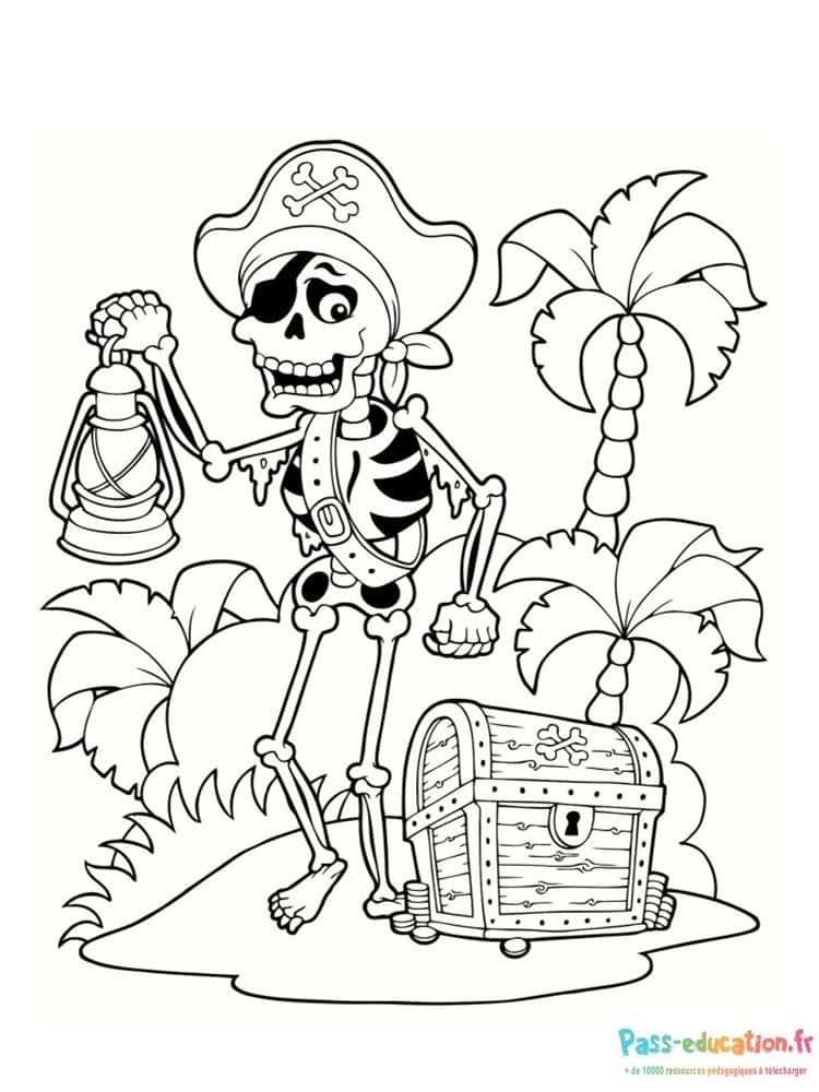 Coloriage Squelette pirate à imprimer et colorier