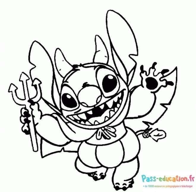 Coloriage Stitch déguisé en diable à imprimer et colorier