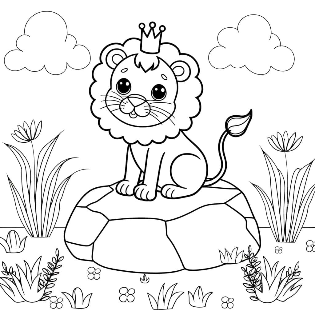 Coloriage Roi lion mignon à imprimer et colorier