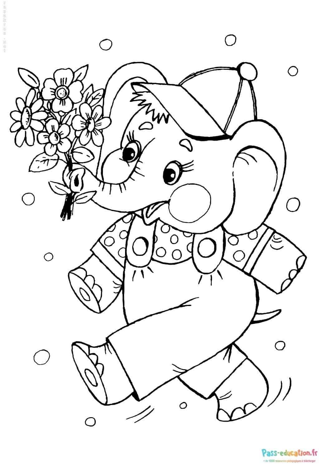 Coloriage Éléphant fleuri à imprimer et colorier