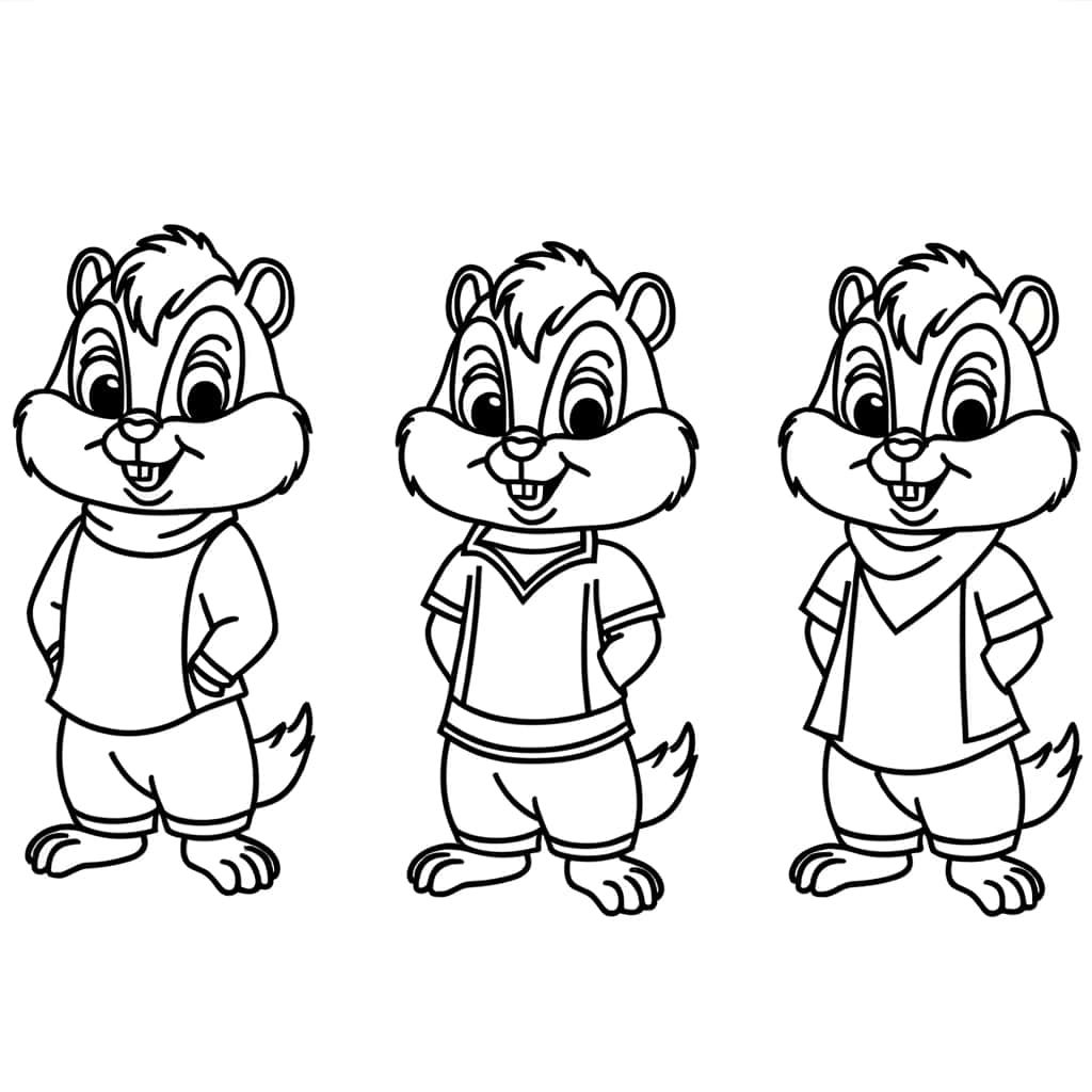 Coloriage Trio Chipmunks à imprimer et colorier
