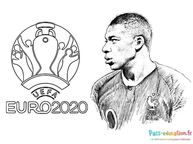 Coloriage Euro 2020 et footballeur à imprimer et colorier
