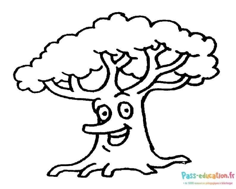 Coloriage Arbre souriant à imprimer et colorier