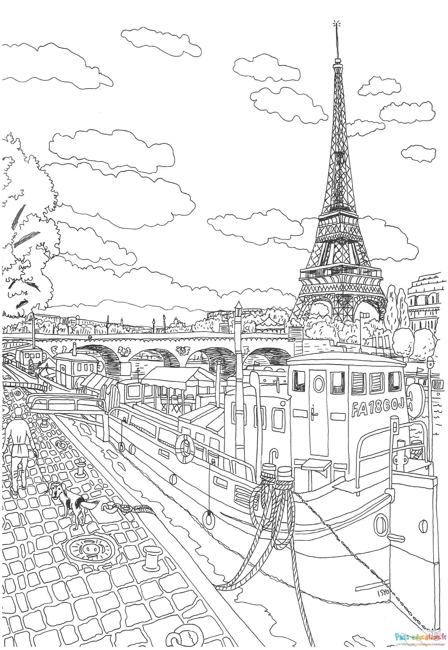 Coloriage Paris pittoresque à imprimer et colorier