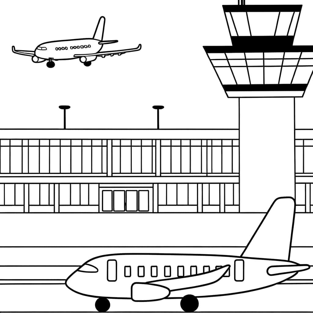 Coloriage Aéroport animé à imprimer et colorier