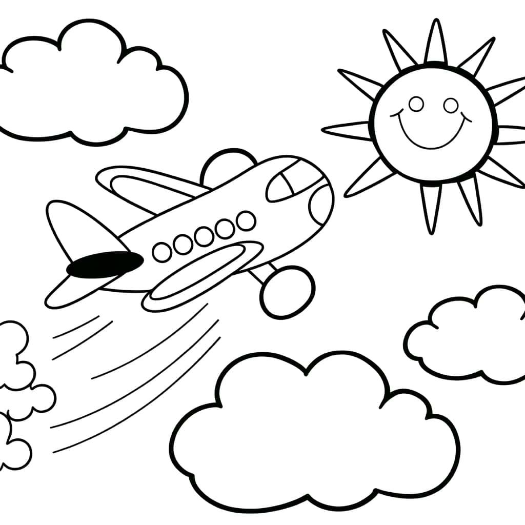 Coloriage Avion et soleil à imprimer et colorier